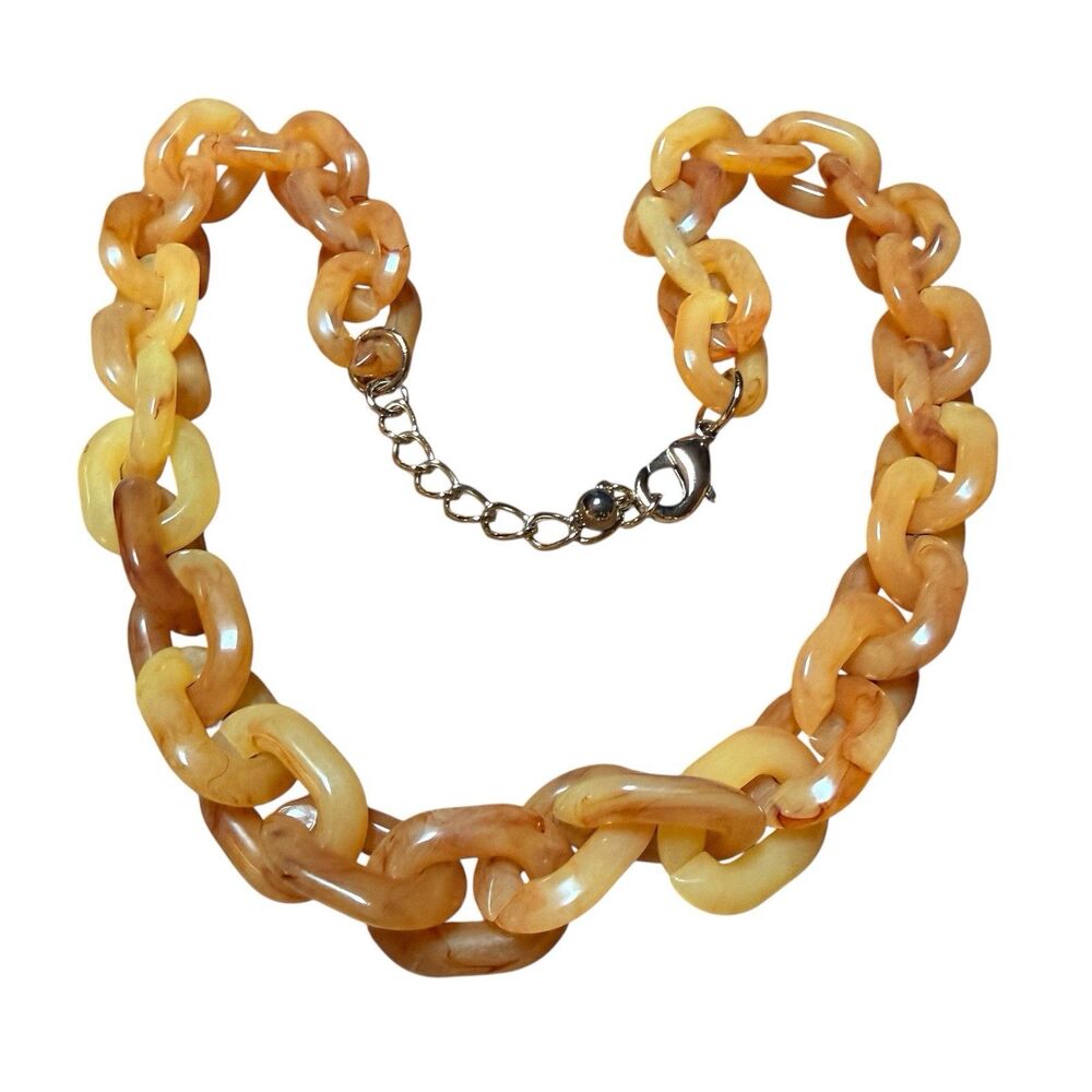 Anthropologie Statement Necklace Resin Links Yellow Brown 22”
